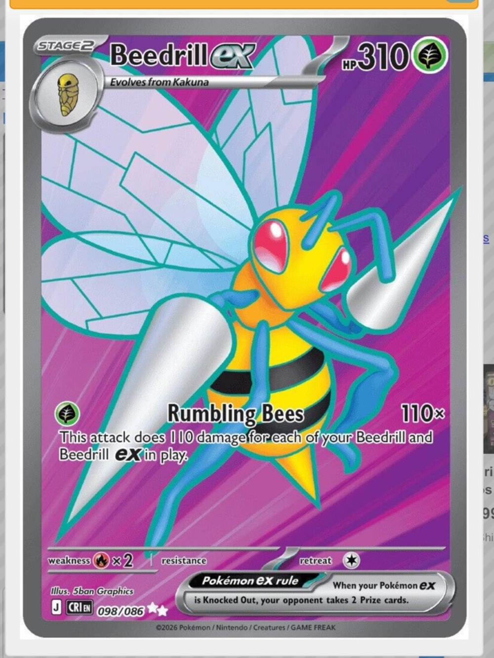 Beedrill Ex #98 Pokemon Chaos Rising